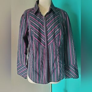 Lane Bryant Women's Full Button Up Collared Blouse Black/Colorful Size 14/16 EUC